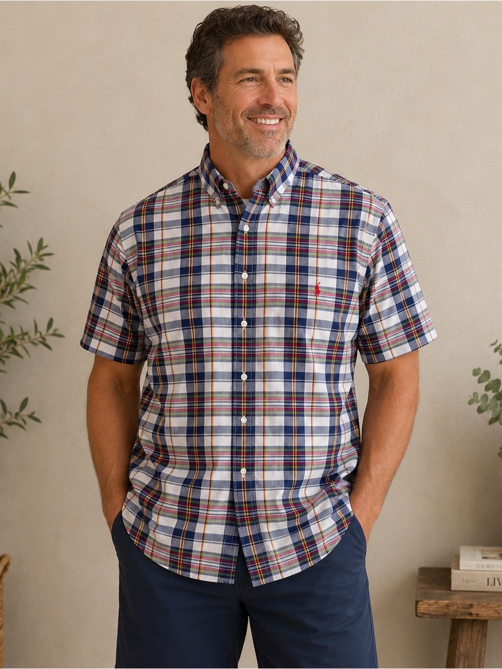 Ralph Lauren Classic Fit 2XLT Plaid Button Front Shirt Short Sleeve